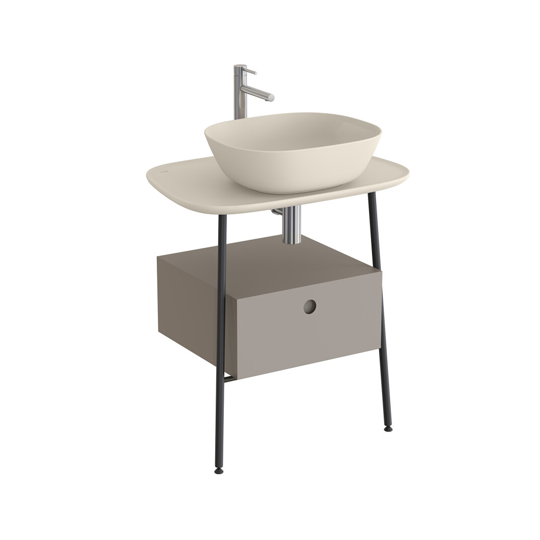 VitrA Plural Tek Çekmeceli Serbest Yüksek Lavabo Ünitesi, 70 cm, Mat Soft Bej / Mat Kum Beji Seramik Tezgah,81031 - 2