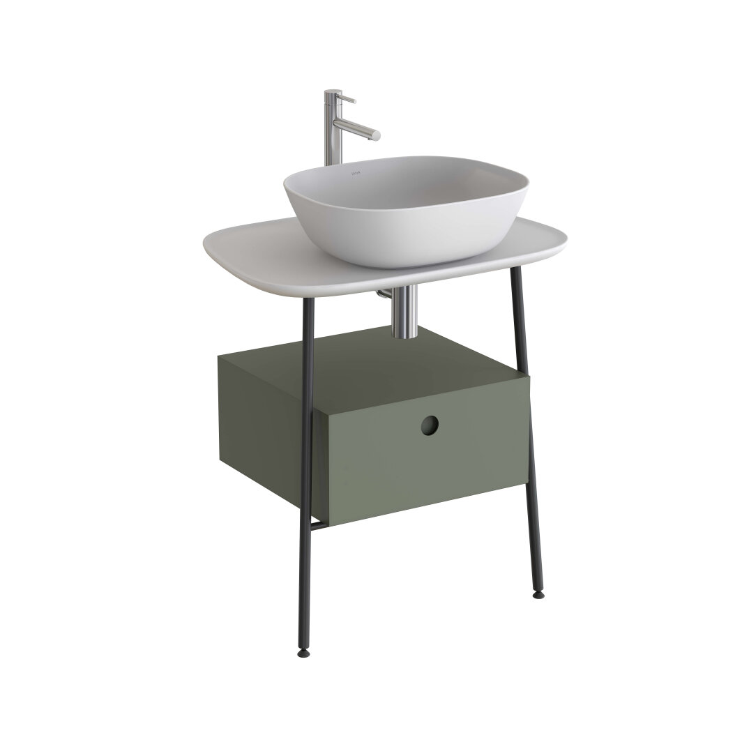 VitrA Plural Tek Çekmeceli Serbest Yüksek Lavabo Ünitesi, 70 cm, Retro Yeşil / Mat Beyaz Seramik Tezgah, 80473 - 1