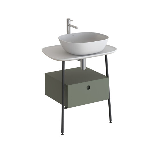 VitrA Plural Tek Çekmeceli Serbest Yüksek Lavabo Ünitesi, 70 cm, Retro Yeşil / Mat Beyaz Seramik Tezgah, 80473 - 2