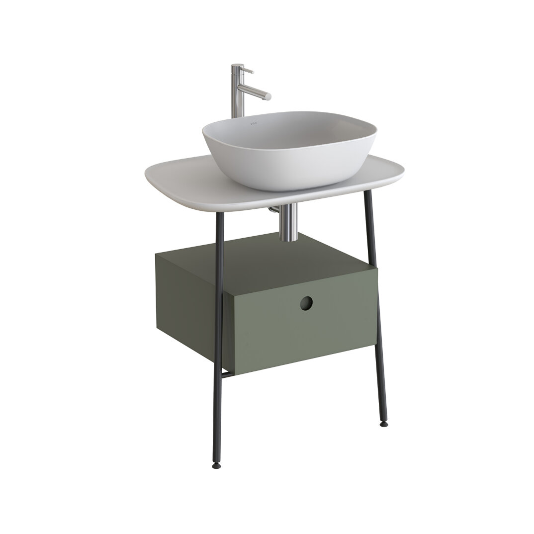 VitrA Plural Tek Çekmeceli Serbest Yüksek Lavabo Ünitesi, 70 cm, Retro Yeşil / Mat Beyaz Seramik Tezgah, 80473 - 2