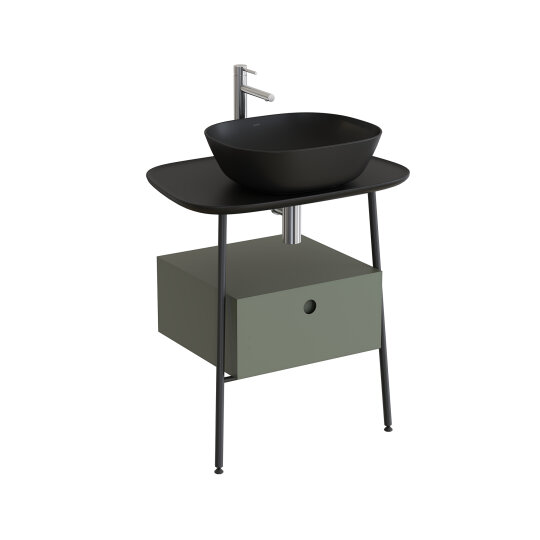 VitrA Plural Tek Çekmeceli Serbest Yüksek Lavabo Ünitesi, 70 cm, Retro Yeşil / Mat Siyah Seramik Tezgah,80474 - 2