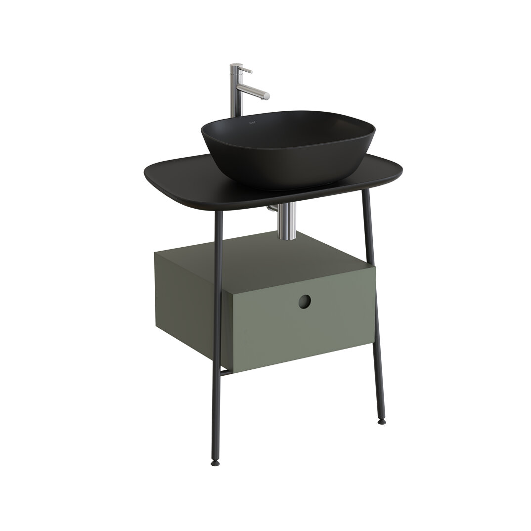 VitrA Plural Tek Çekmeceli Serbest Yüksek Lavabo Ünitesi, 70 cm, Retro Yeşil / Mat Siyah Seramik Tezgah,80474 - 2
