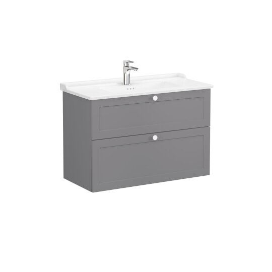 VitrA Root Classic Çift Çekmeceli Lavabo Dolabı, 100 cm, Mat Gri (Klasik Lavabo Dahil),68892