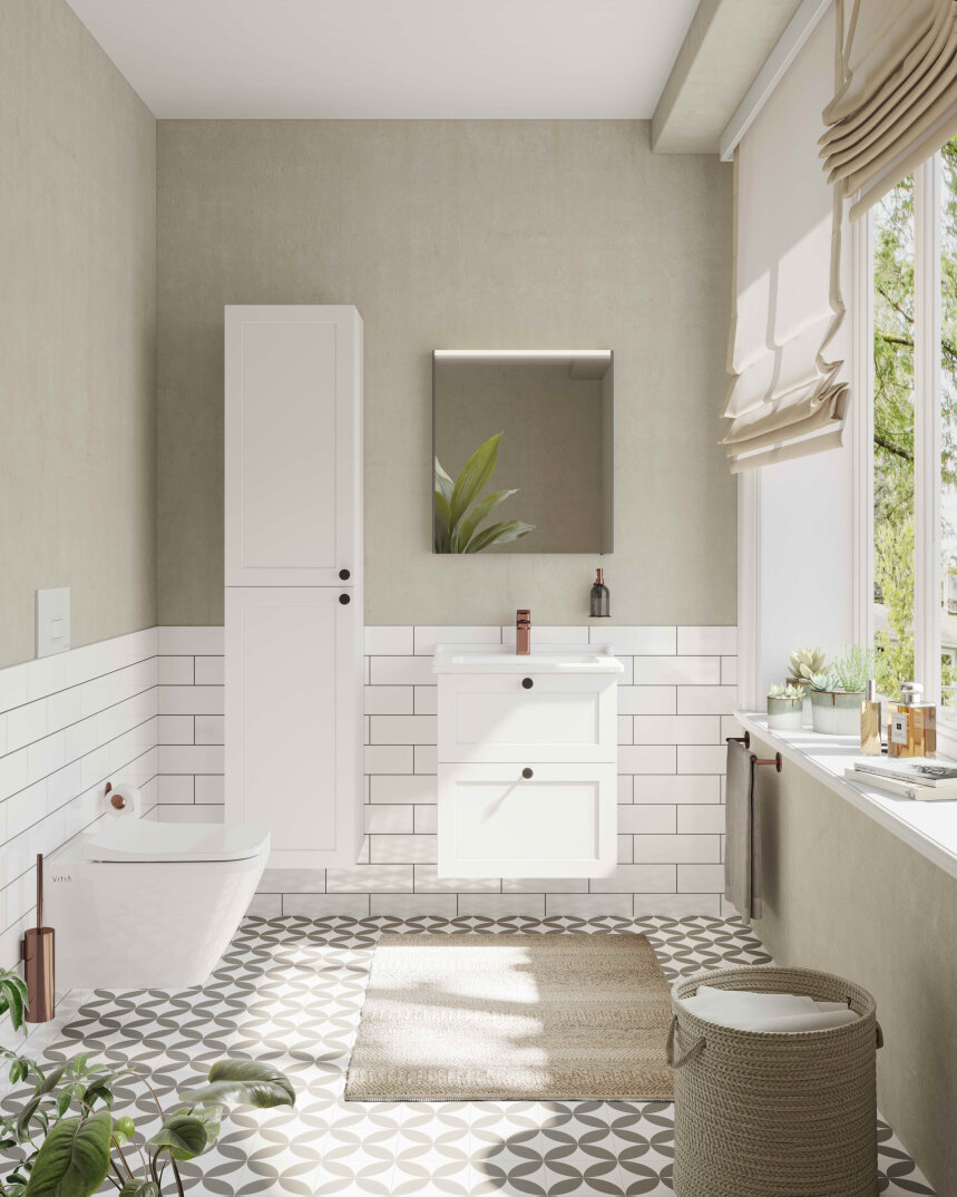 VitrA Root Classic Çift Çekmeceli Lavabo Dolabı, 60 cm, Mat Beyaz (Klasik Lavabo Dahil),68848 - 2