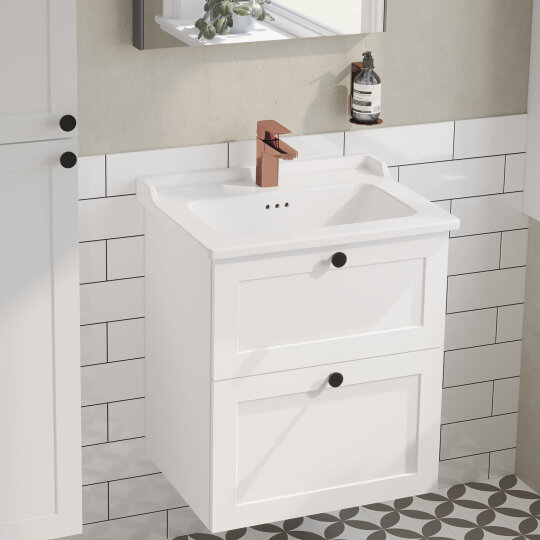 VitrA Root Classic Çift Çekmeceli Lavabo Dolabı, 60 cm, Mat Beyaz (Klasik Lavabo Dahil),68848 - 4