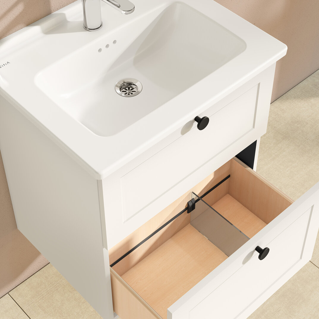 VitrA Root Classic Çift Çekmeceli Lavabo Dolabı, 60 cm, Mat Beyaz (Klasik Lavabo Dahil),68848 - 8