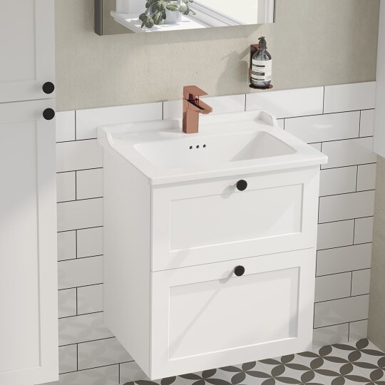 VitrA Root Classic Çift Çekmeceli Lavabo Dolabı, 60 cm, Mat Beyaz (Klasik Lavabo Dahil),68848 - 9