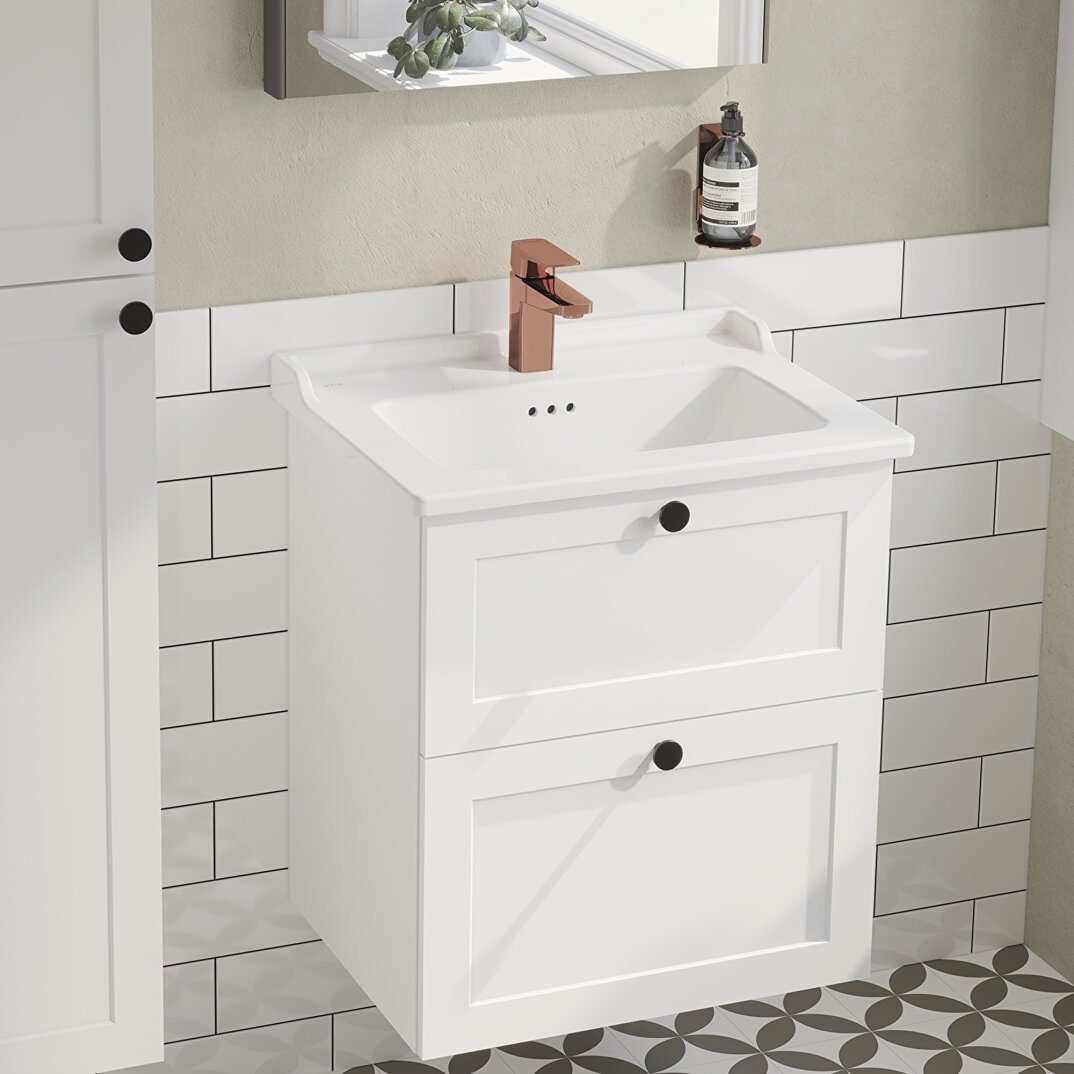 VitrA Root Classic Çift Çekmeceli Lavabo Dolabı, 60 cm, Mat Beyaz (Klasik Lavabo Dahil),68848 - 9