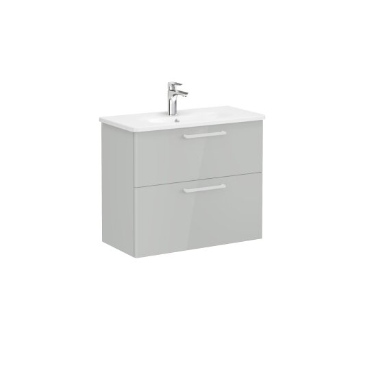 VitrA Root Flat Çift Çekmeceli Dar Lavabo Dolabı, 80 cm, Parlak İnci Grisi (Yuvarlak Lavabo Dahil),68121