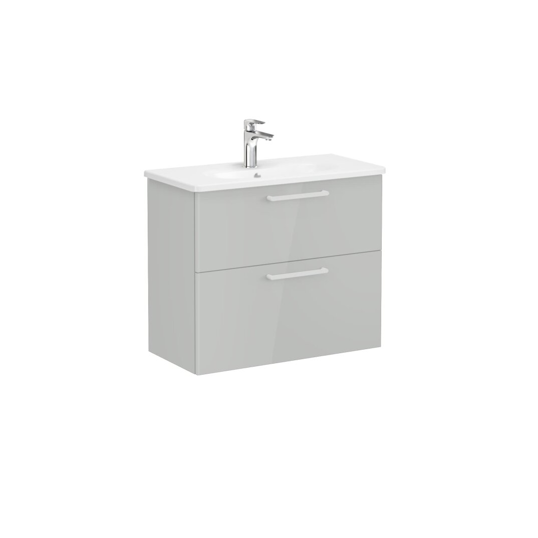 VitrA Root Flat Çift Çekmeceli Dar Lavabo Dolabı, 80 cm, Parlak İnci Grisi (Yuvarlak Lavabo Dahil),68121 - 1