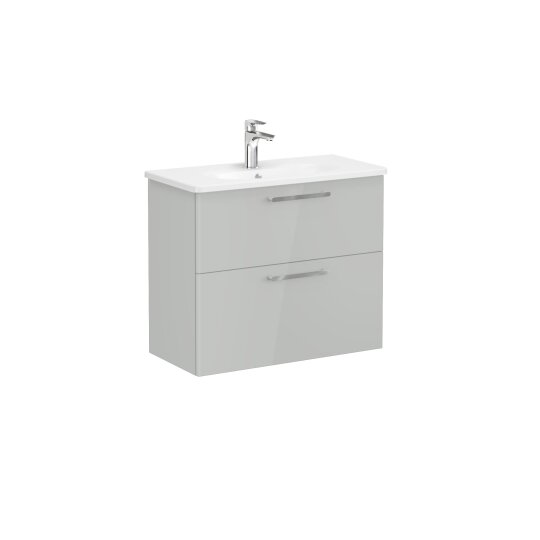 VitrA Root Flat Çift Çekmeceli Dar Lavabo Dolabı, 80 cm, Parlak İnci Grisi (Yuvarlak Lavabo Dahil),68121 - 2
