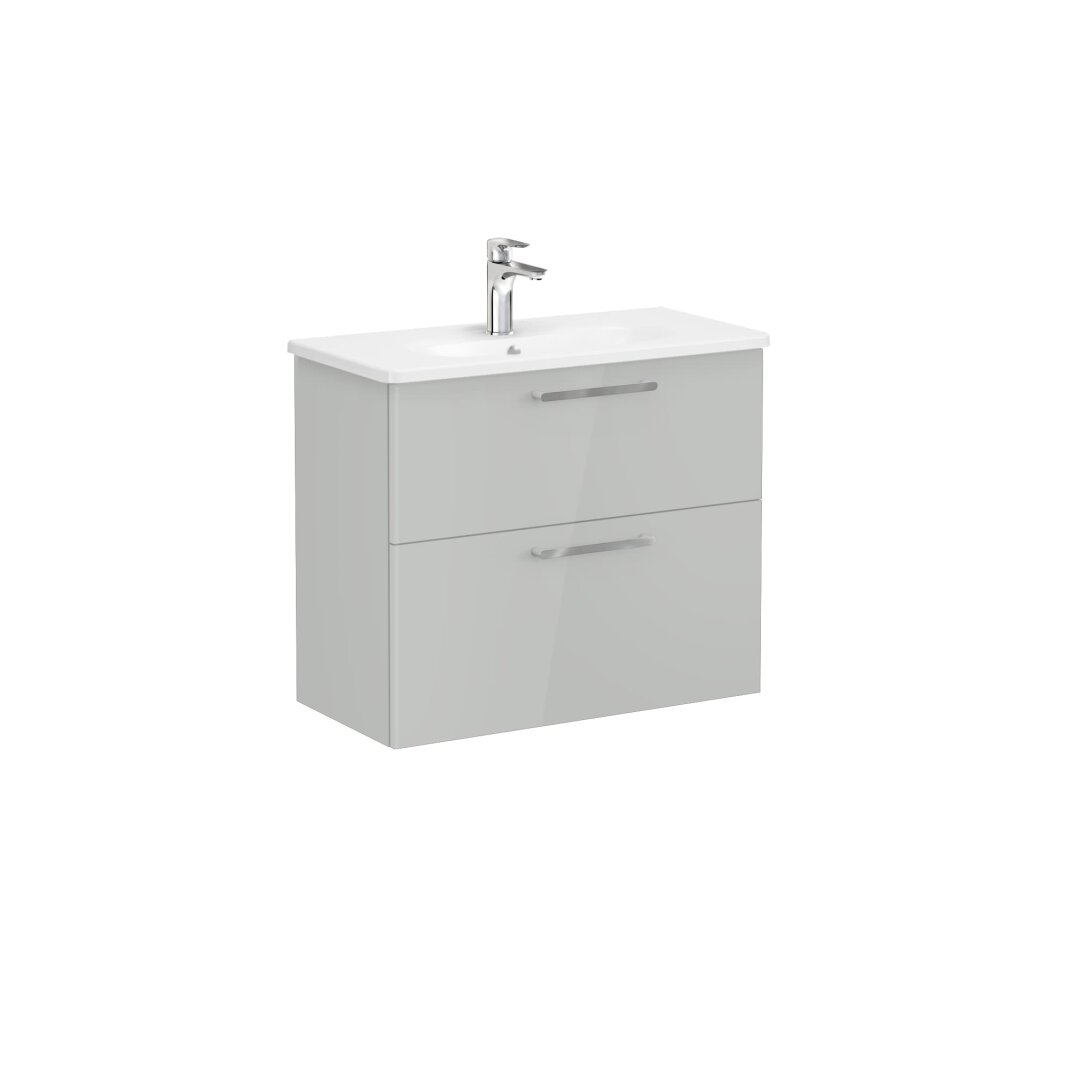 VitrA Root Flat Çift Çekmeceli Dar Lavabo Dolabı, 80 cm, Parlak İnci Grisi (Yuvarlak Lavabo Dahil),68121 - 2