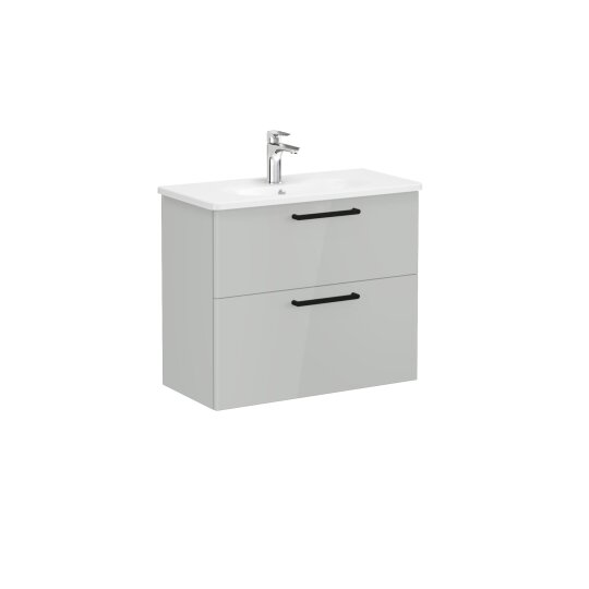 VitrA Root Flat Çift Çekmeceli Dar Lavabo Dolabı, 80 cm, Parlak İnci Grisi (Yuvarlak Lavabo Dahil),68121 - 3