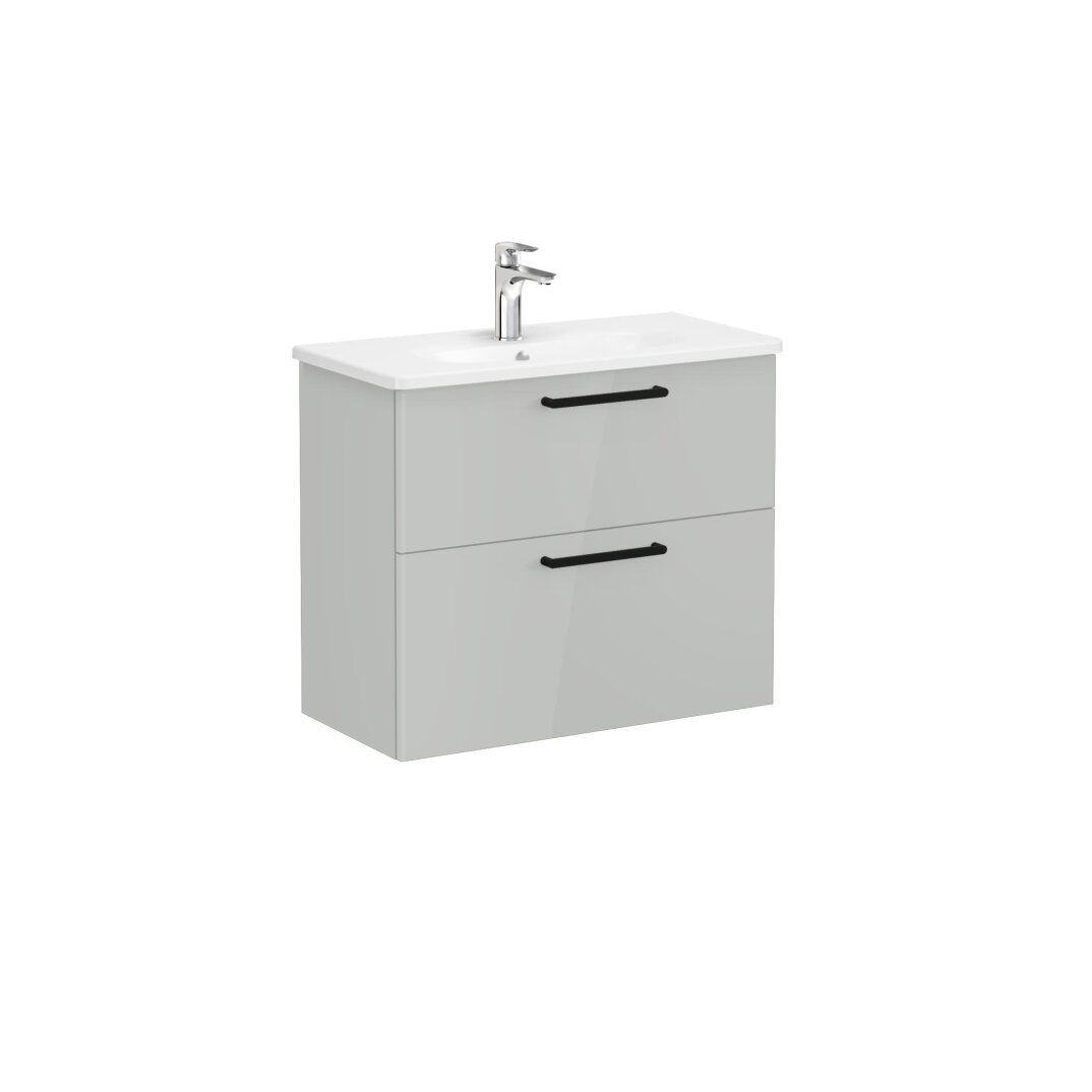 VitrA Root Flat Çift Çekmeceli Dar Lavabo Dolabı, 80 cm, Parlak İnci Grisi (Yuvarlak Lavabo Dahil),68121 - 3