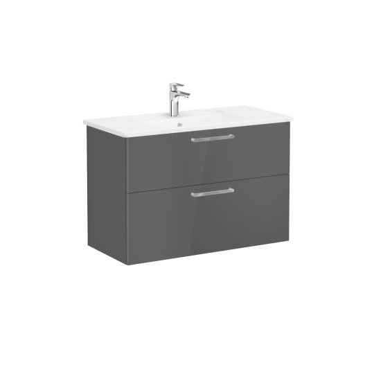 VitrA Root Flat İki Çekmeceli Lavabo Dolabı, 100 cm, Parlak Antrasit (Köşeli Lavabo Dahil),68305