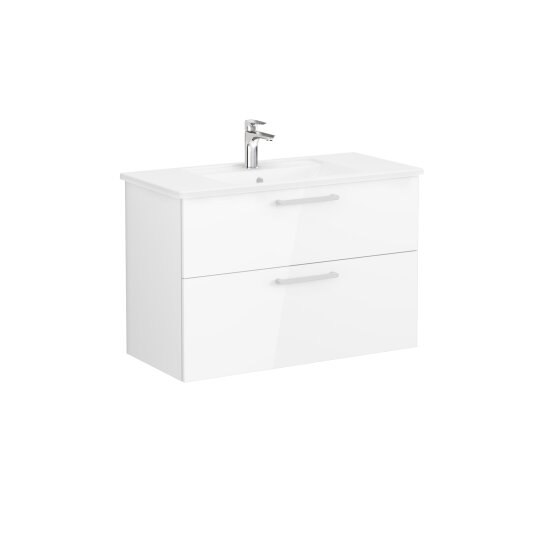 VitrA Root Flat İki Çekmeceli Lavabo Dolabı, 100 cm, Parlak Beyaz (Köşeli Lavabo Dahil),68303