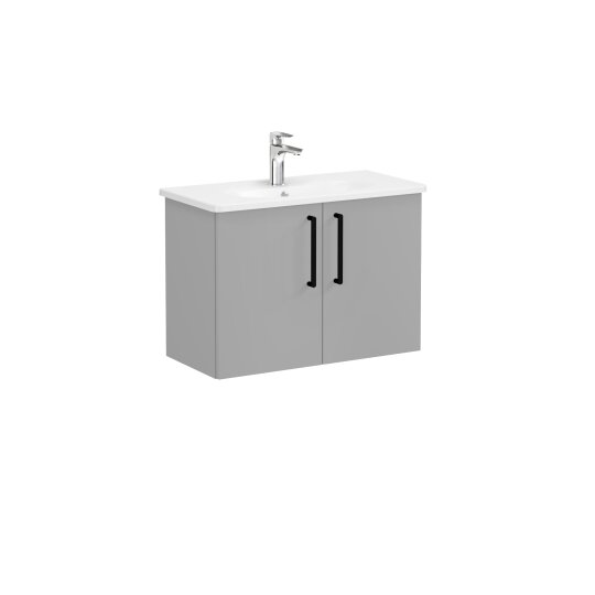 VitrA Root Flat Kapaklı Dar Lavabo Dolabı, 80 cm, Mat Kaya Gri (Yuvarlak Lavabo Dahil),68086
