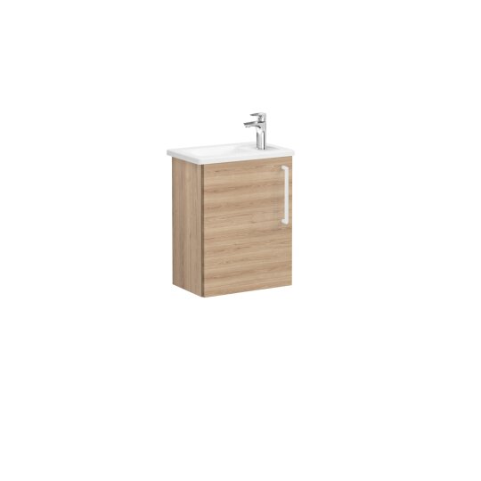 VitrA Root Flat Kapaklı Kompakt Lavabo Dolabı, 45 cm, Doğal Meşe (Köşeli Lavabo Dahil-Sol),66338 - 6