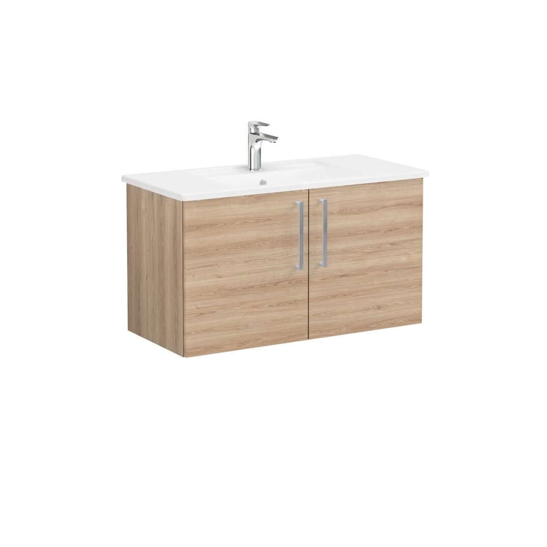 VitrA Root Flat Kapaklı Lavabo Dolabı, 100 cm, Doğal Meşe (Köşeli Lavabo Dahil),66314 - 1