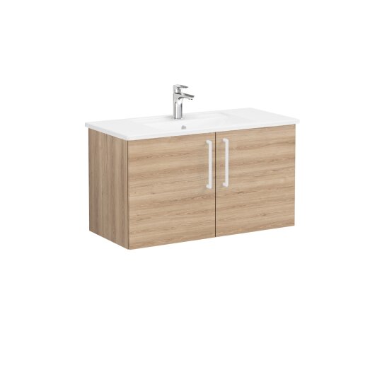 VitrA Root Flat Kapaklı Lavabo Dolabı, 100 cm, Doğal Meşe (Köşeli Lavabo Dahil),66314 - 5