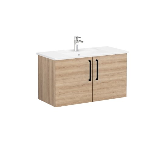 VitrA Root Flat Kapaklı Lavabo Dolabı, 100 cm, Doğal Meşe (Köşeli Lavabo Dahil),66314 - 6