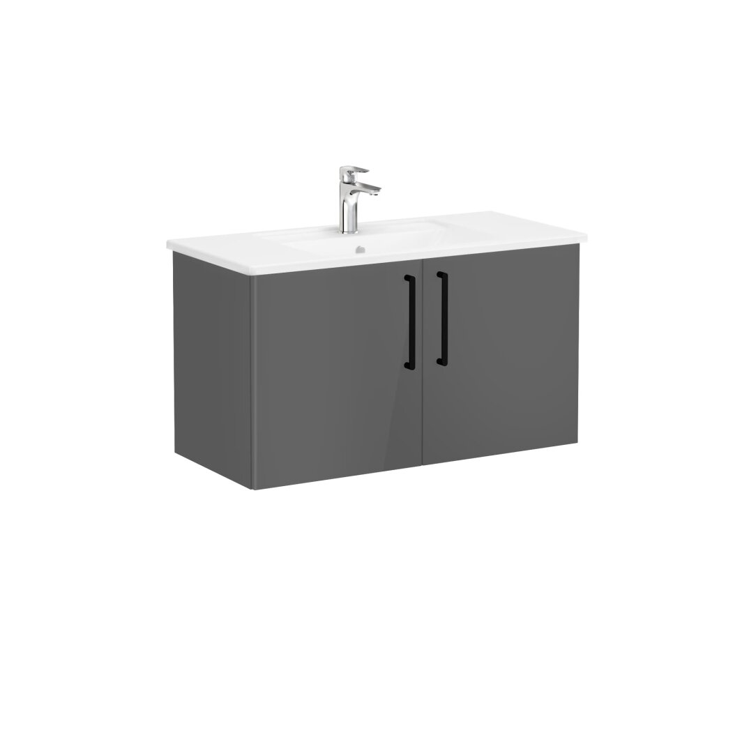 VitrA Root Flat Kapaklı Lavabo Dolabı, 100 cm, Parlak Antrasit (Köşeli Lavabo Dahil),66316 - 2