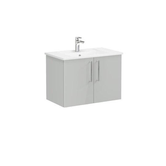 VitrA Root Flat Kapaklı Lavabo Dolabı, 80 cm, Parlak İnci Grisi (Köşeli Lavabo Dahil),66394