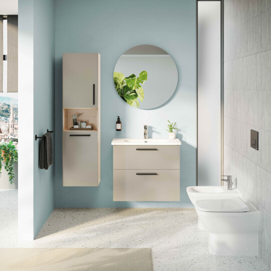 VitrA Root Flat Kısa Boy Dolabı (Sol), 40 cm, Çamaşır Sepetli, Parlak Sahra Beji,66238 - 5