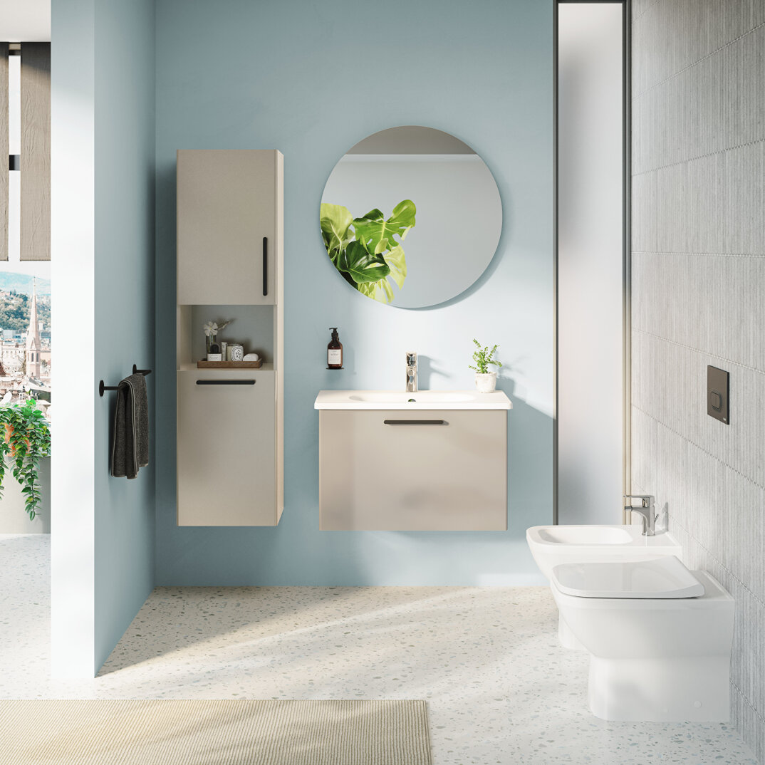 VitrA Root Flat Kısa Boy Dolabı (Sol), 40 cm, Çamaşır Sepetli, Parlak Sahra Beji,66238 - 7