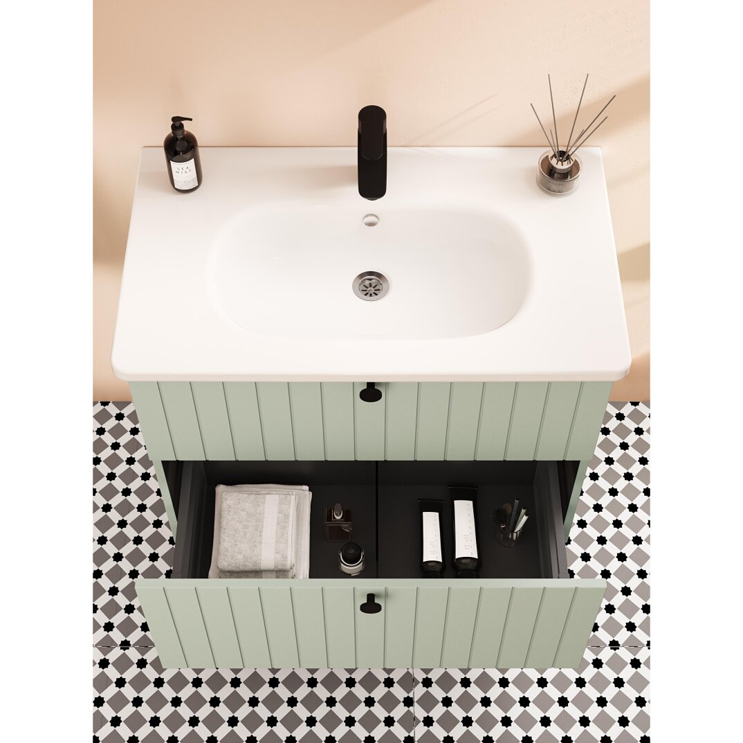 VitrA Root Groove Çift Çekmeceli Lavabo Dolabı, 100 cm, Mat Retro Yeşil (Yuvarlak Lavabo Dahil),69463 - 12