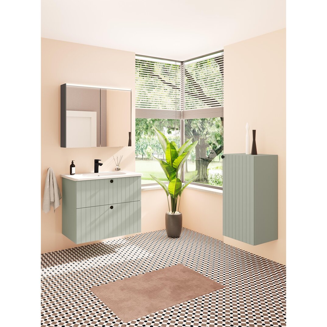 VitrA Root Groove Çift Çekmeceli Lavabo Dolabı, 100 cm, Mat Retro Yeşil (Yuvarlak Lavabo Dahil),69463 - 13