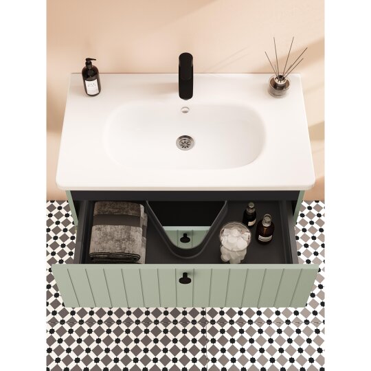 VitrA Root Groove Çift Çekmeceli Lavabo Dolabı, 100 cm, Mat Retro Yeşil (Yuvarlak Lavabo Dahil),69463 - 14