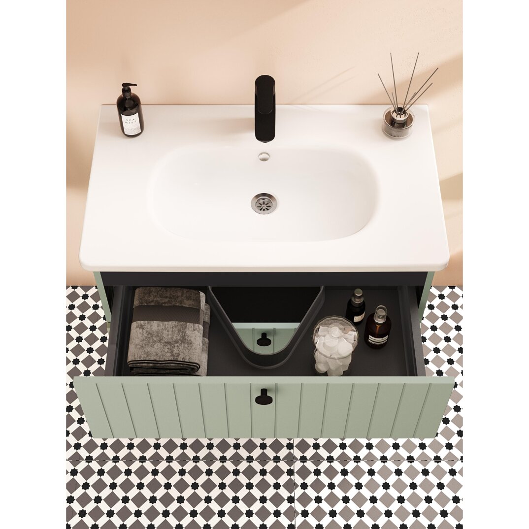 VitrA Root Groove Çift Çekmeceli Lavabo Dolabı, 100 cm, Mat Retro Yeşil (Yuvarlak Lavabo Dahil),69463 - 14