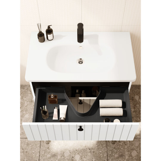 VitrA Root Groove Çift Çekmeceli Lavabo Dolabı, 80 cm, Mat Beyaz (Yuvarlak Lavabo Dahil),69436 - 9