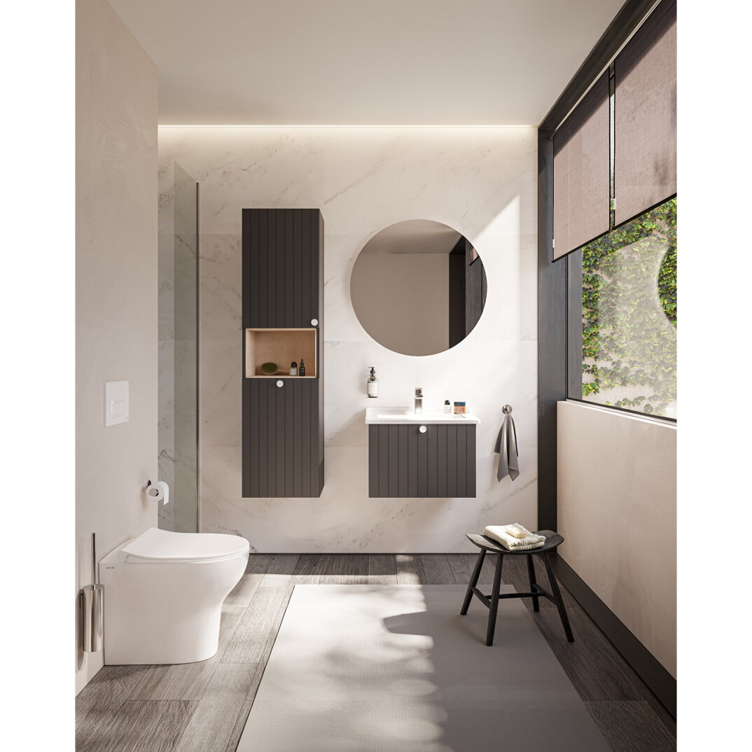 VitrA Root Groove Kısa Boy Dolabı, 40 cm, Mat Grafit (Çamaşır Sepetli-Sağ),69104 - 4