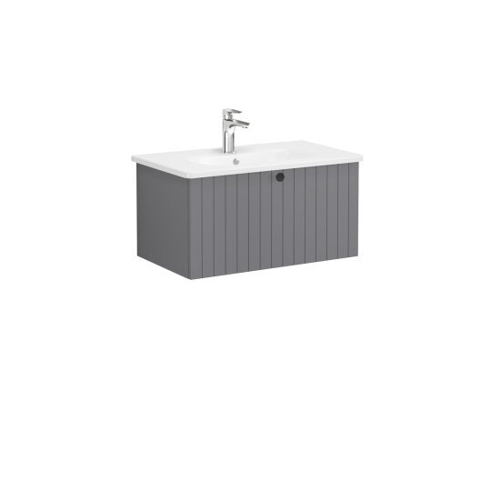 VitrA Root Groove Tek Çekmeceli Lavabo Dolabı, 80 cm, Mat Gri (Yuvarlak Lavabo Dahil),69375
