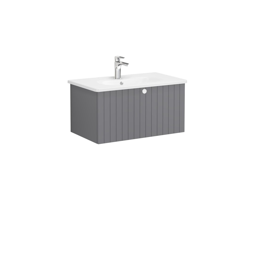 VitrA Root Groove Tek Çekmeceli Lavabo Dolabı, 80 cm, Mat Gri (Yuvarlak Lavabo Dahil),69375 - 2