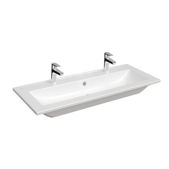 VitrA S20 Square Çift Armatür Delikli Etajerli Lavabo, 120 cm, 7679B003-1474