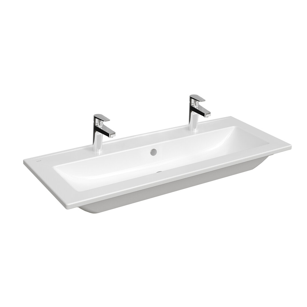 VitrA S20 Square Çift Armatür Delikli Etajerli Lavabo, 120 cm, 7679B003-1474 - 1