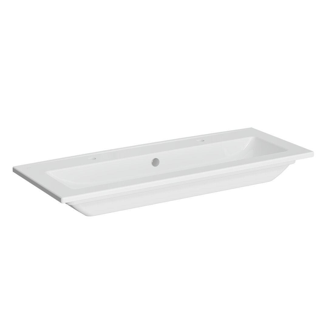 VitrA S20 Square Çift Armatür Delikli Etajerli Lavabo, 120 cm, 7679B003-1474 - 2