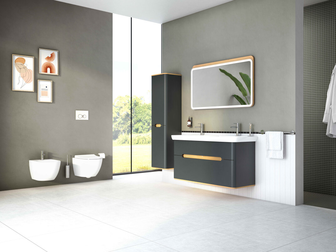 VitrA Sento Çift Çekmeceli, Çift Lavabo Hazneli Lavabo Dolabı, Ayaksız, 130 Cm, Mat Antrasit,61189 - 2