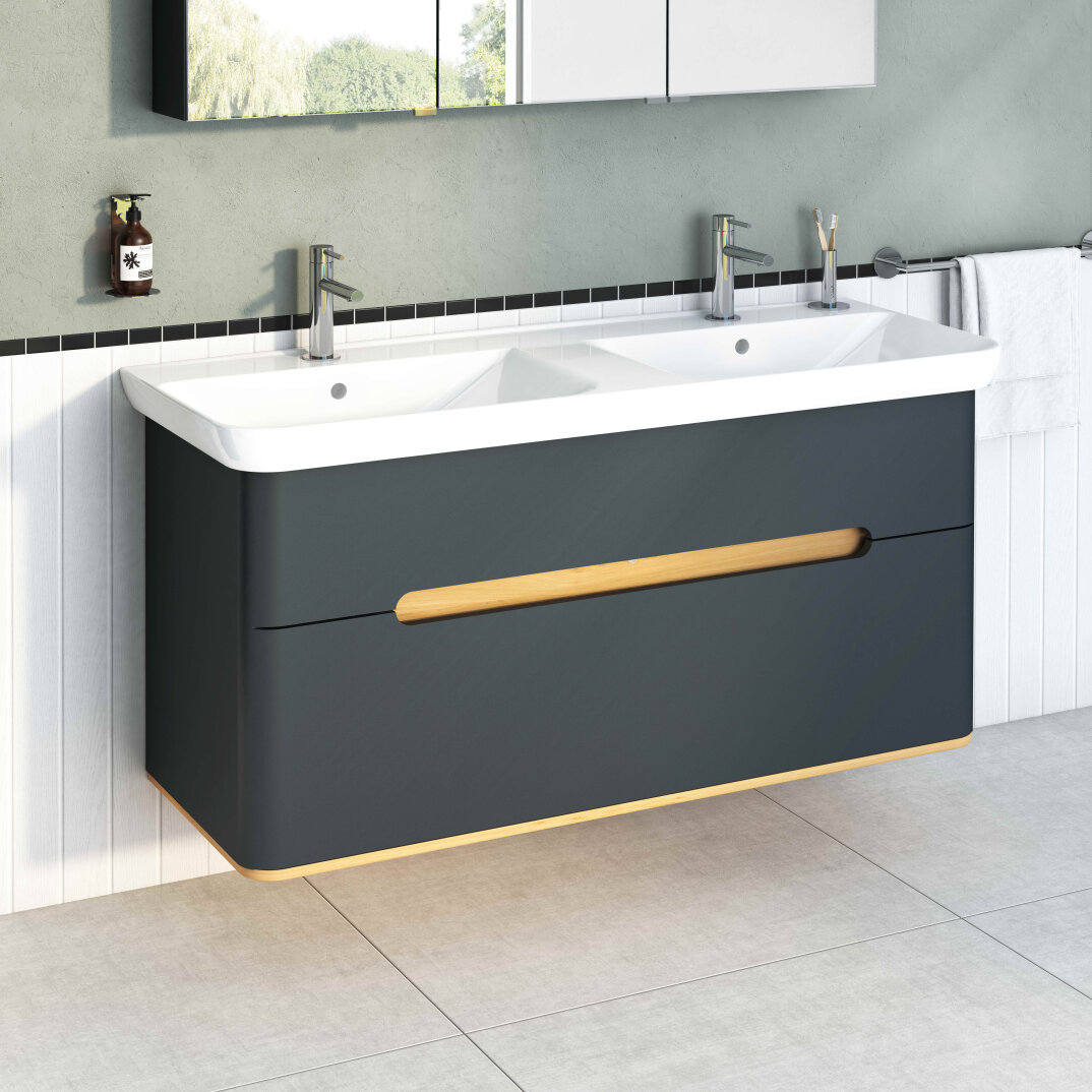 VitrA Sento Çift Çekmeceli, Çift Lavabo Hazneli Lavabo Dolabı, Ayaksız, 130 Cm, Mat Antrasit,61189 - 3