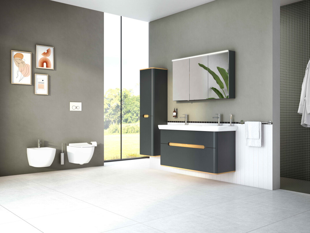 VitrA Sento Çift Çekmeceli, Çift Lavabo Hazneli Lavabo Dolabı, Ayaksız, 130 Cm, Mat Antrasit,61189 - 4