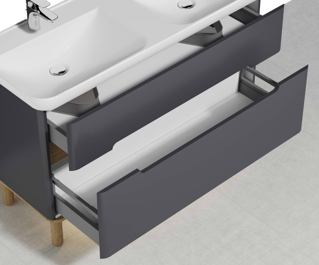 VitrA Sento Çift Çekmeceli, Çift Lavabo Hazneli Lavabo Dolabı, Ayaksız, 130 Cm, Mat Antrasit,61189 - 6