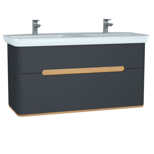 VitrA Sento Çift Çekmeceli, Çift Lavabo Hazneli Lavabo Dolabı, Ayaksız, 130 Cm, Mat Antrasit,61189 - 7