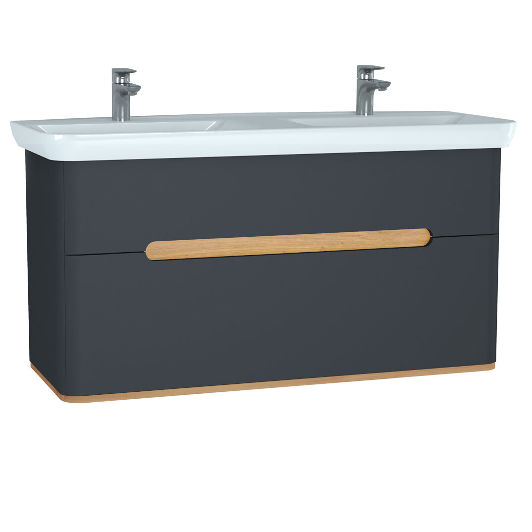 VitrA Sento Çift Çekmeceli, Çift Lavabo Hazneli Lavabo Dolabı, Ayaksız, 130 Cm, Mat Antrasit,61189 - 7