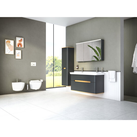 VitrA Sento Çift Çekmeceli, Çift Lavabo Hazneli Lavabo Dolabı, Ayaksız, 130 Cm, Mat Antrasit,61189 - 10