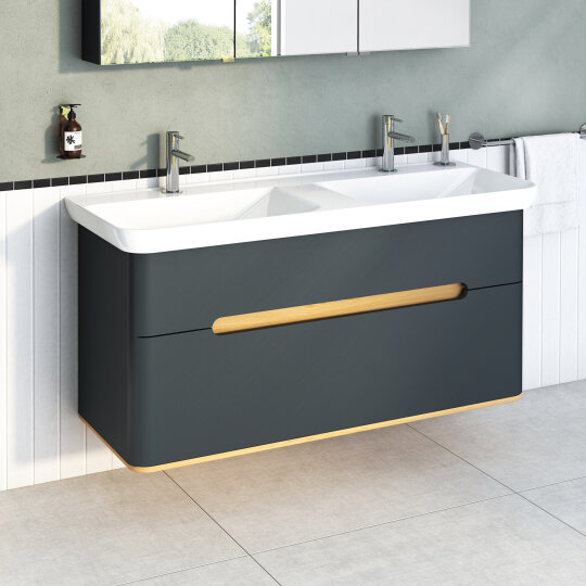 VitrA Sento Çift Çekmeceli, Çift Lavabo Hazneli Lavabo Dolabı, Ayaksız, 130 Cm, Mat Antrasit,61189 - 11