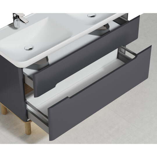 VitrA Sento Çift Çekmeceli, Çift Lavabo Hazneli Lavabo Dolabı, Ayaksız, 130 Cm, Mat Antrasit,61189 - 12