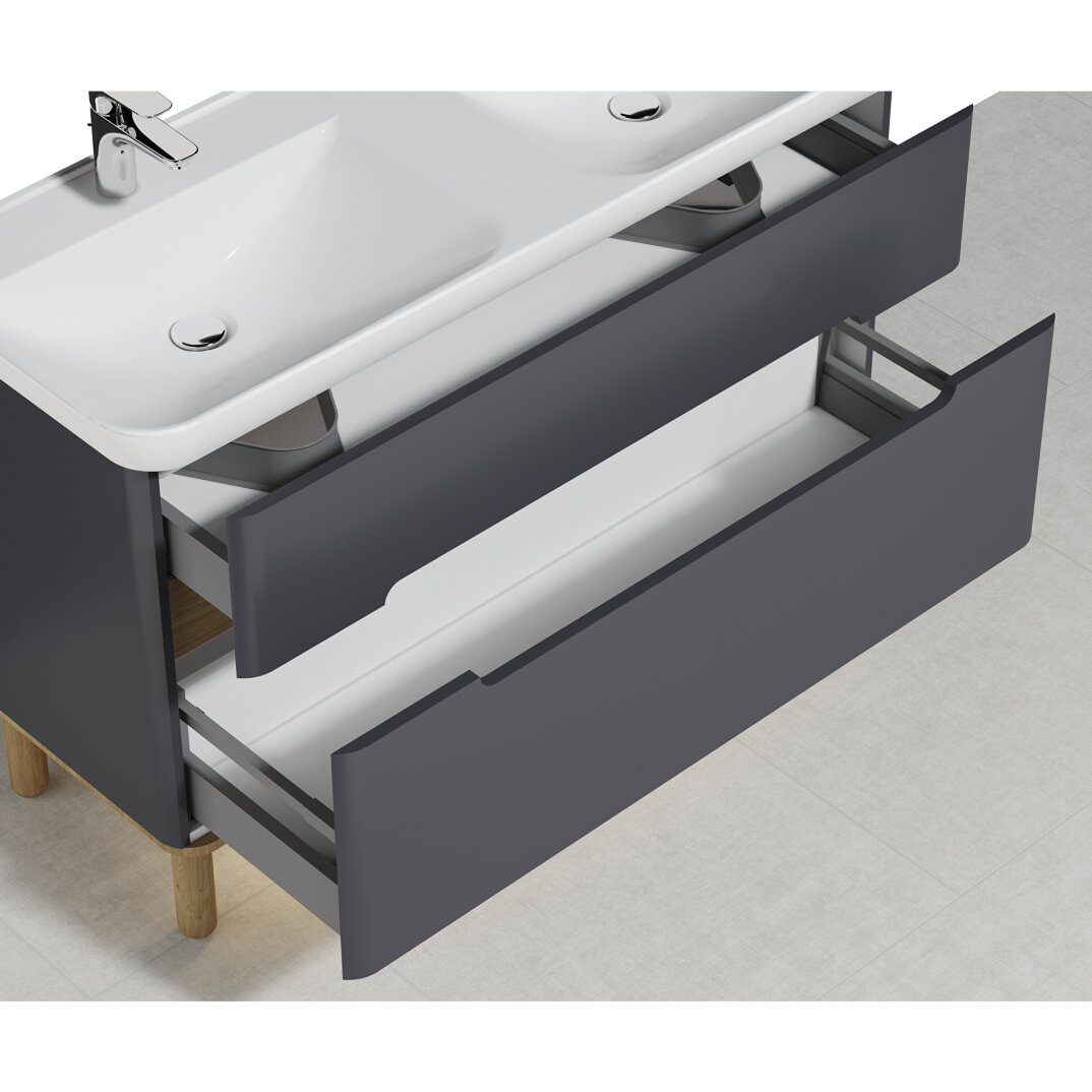 VitrA Sento Çift Çekmeceli, Çift Lavabo Hazneli Lavabo Dolabı, Ayaksız, 130 Cm, Mat Antrasit,61189 - 12